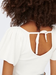 ONLY White Frill Sleeve 100% Cotton Top - Image 4 of 5