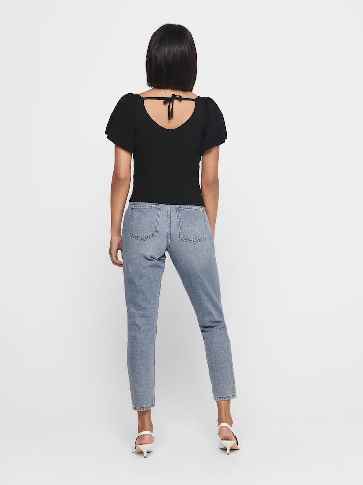 ONLY Black Frill Sleeve 100% Cotton Top - Image 2 of 5 ONLY Black Frill Sleeve 100% Cotton Top - Image 2 of 5