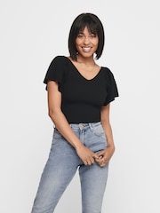 ONLY Black Frill Sleeve 100% Cotton Top - Image 3 of 5