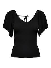 ONLY Black Frill Sleeve 100% Cotton Top - Image 5 of 5