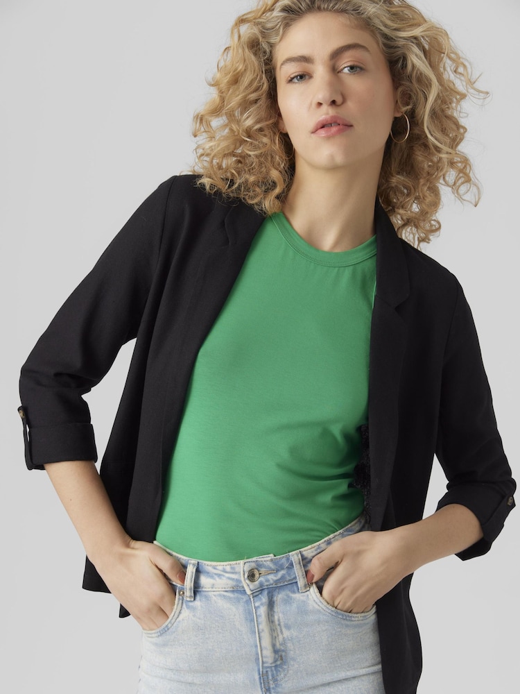 VERO MODA Black Linen Blend Ruched Sleeve 100% Cotton Blazer - Image 1 of 4 VERO MODA Black Linen Blend Ruched Sleeve 100% Cotton Blazer - Image 1 of 4