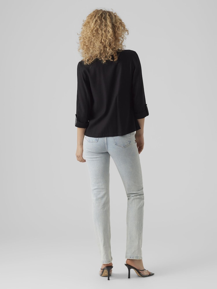 VERO MODA Black Linen Blend Ruched Sleeve 100% Cotton Blazer - Image 2 of 4 VERO MODA Black Linen Blend Ruched Sleeve 100% Cotton Blazer - Image 2 of 4
