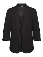 VERO MODA Black Linen Blend Ruched Sleeve 100% Cotton Blazer - Image 4 of 4
