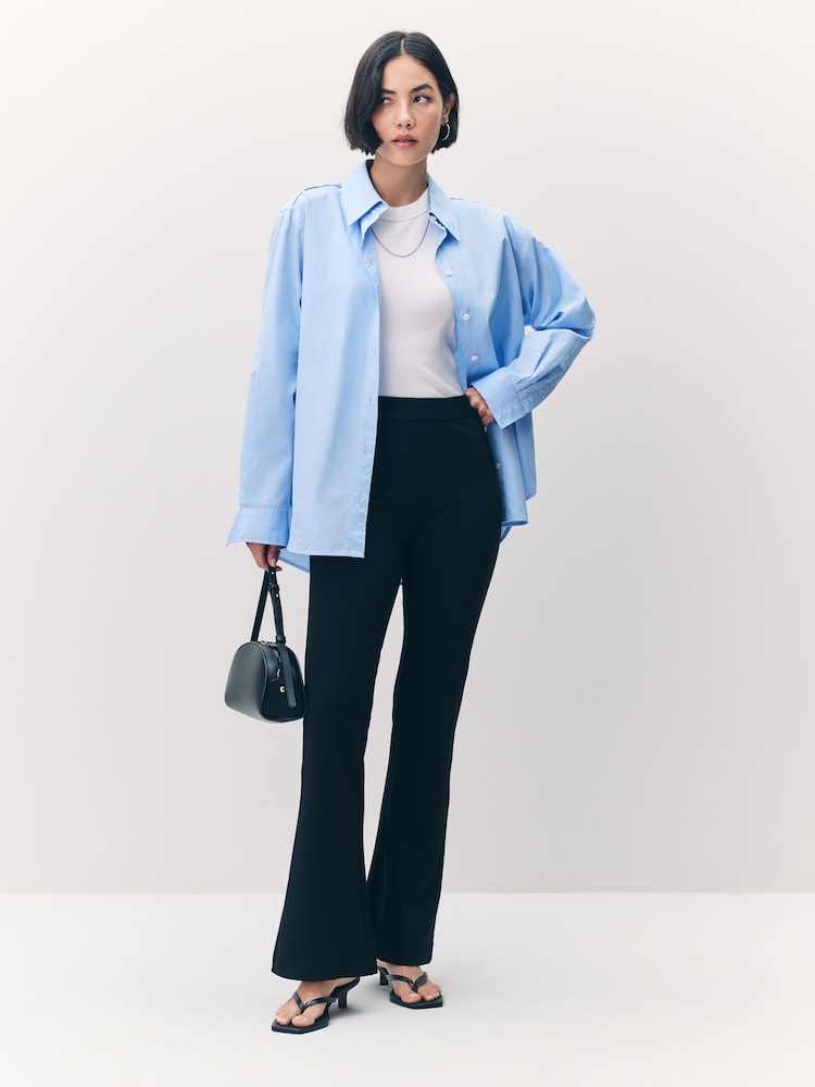 VERO MODA Black 100% Cotton Flared Trousers - Image 1 of 6