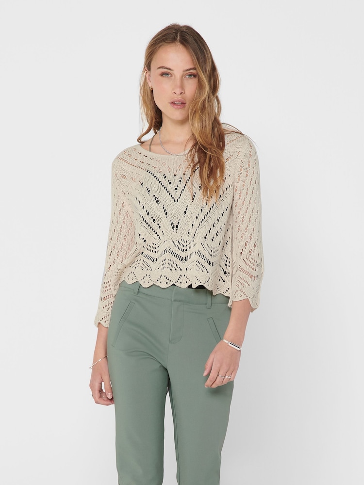 JDY Cream Crochet Lightweight Summer Jumper - Image 1 of 6