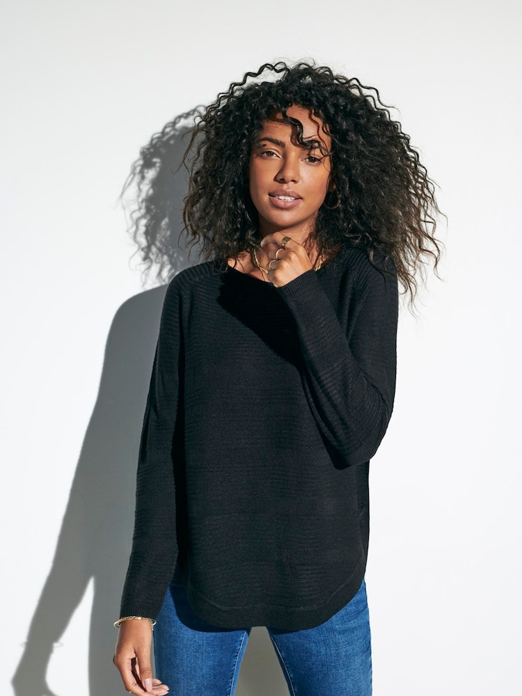 ONLY Black Textured Knitted 100% Cotton Jumper - Image 1 of 5