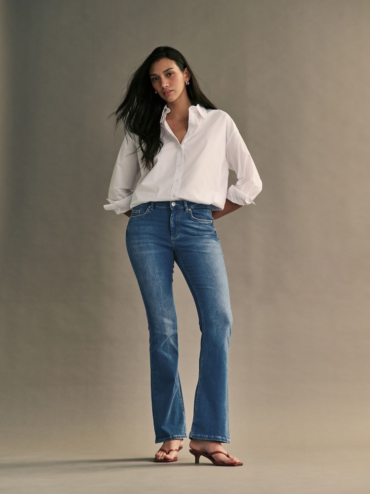 ONLY Light Blue Blush Mid Waist Flared Jeans With Super Stretch - Image 3 of 8