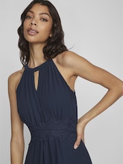 VILA Navy Blue Halterneck Flower Girl Lace Detail Occasion Maxi Dress - Image 3 of 4