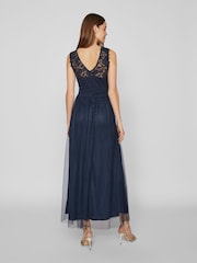 VILA Blue Sleeveless Lace And Tulle Maxi Dress - Image 2 of 7