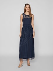VILA Blue Sleeveless Lace And Tulle Maxi Dress - Image 3 of 7