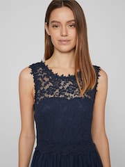 VILA Blue Sleeveless Lace And Tulle Maxi Dress - Image 4 of 7