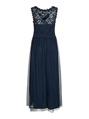 VILA Blue Sleeveless Lace And Tulle Maxi Dress - Image 7 of 7
