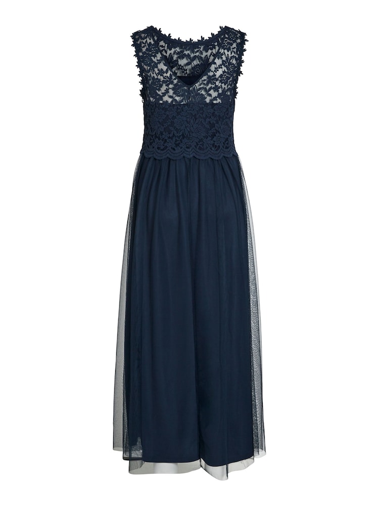 VILA Blue Sleeveless Lace And Tulle Maxi Dress - Image 7 of 7