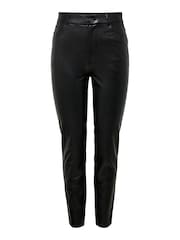 ONLY Black Petite High Waisted Faux Leather Workwear 100% Cotton Trousers - Image 5 of 5