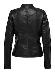 ONLY Black 100% Cotton Collarless PU Biker Jacket - Image 8 of 8