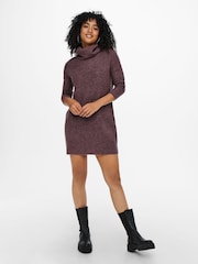 ONLY Burgundy Knitted Roll Neck Jumper Dress - Image 3 of 6