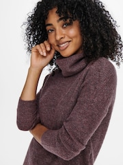 ONLY Burgundy Knitted Roll Neck Jumper Dress - Image 4 of 6