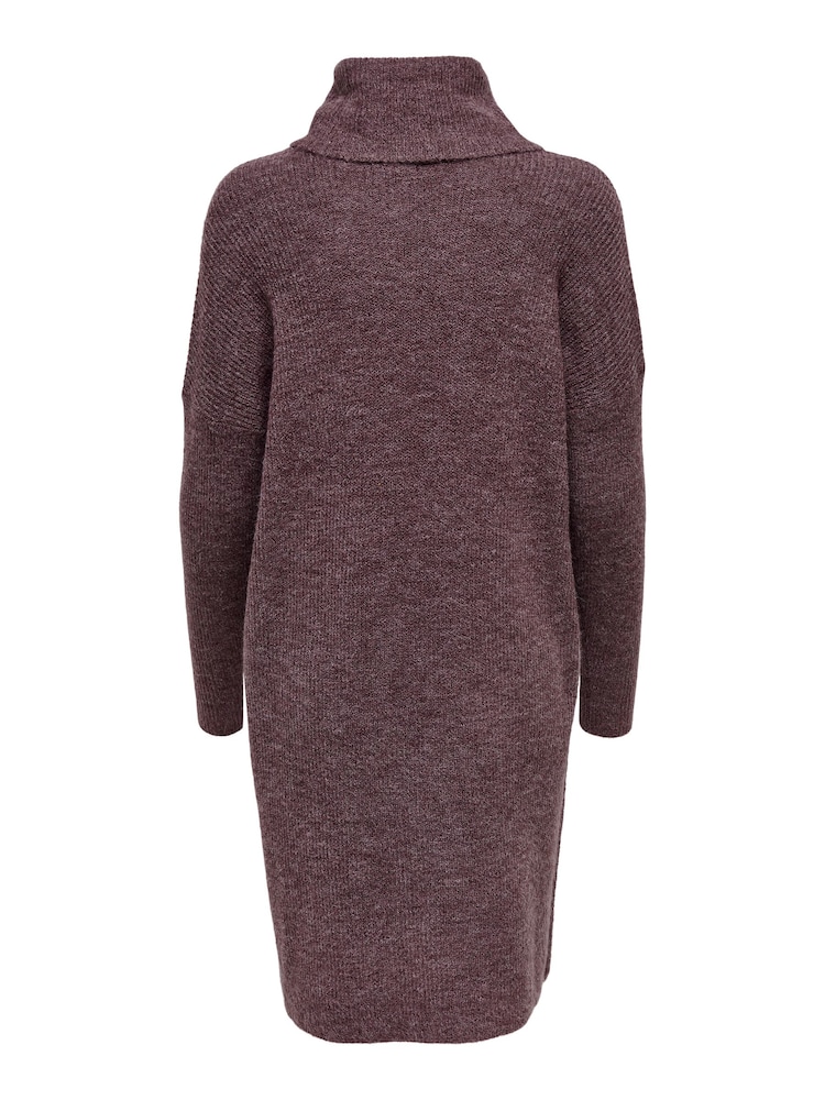 ONLY Burgundy Knitted Roll Neck Jumper Dress - Image 6 of 6