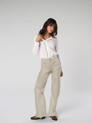 ONLY Cream High Waisted Wide Leg 100% Cotton Jeans - Image 1 of 7