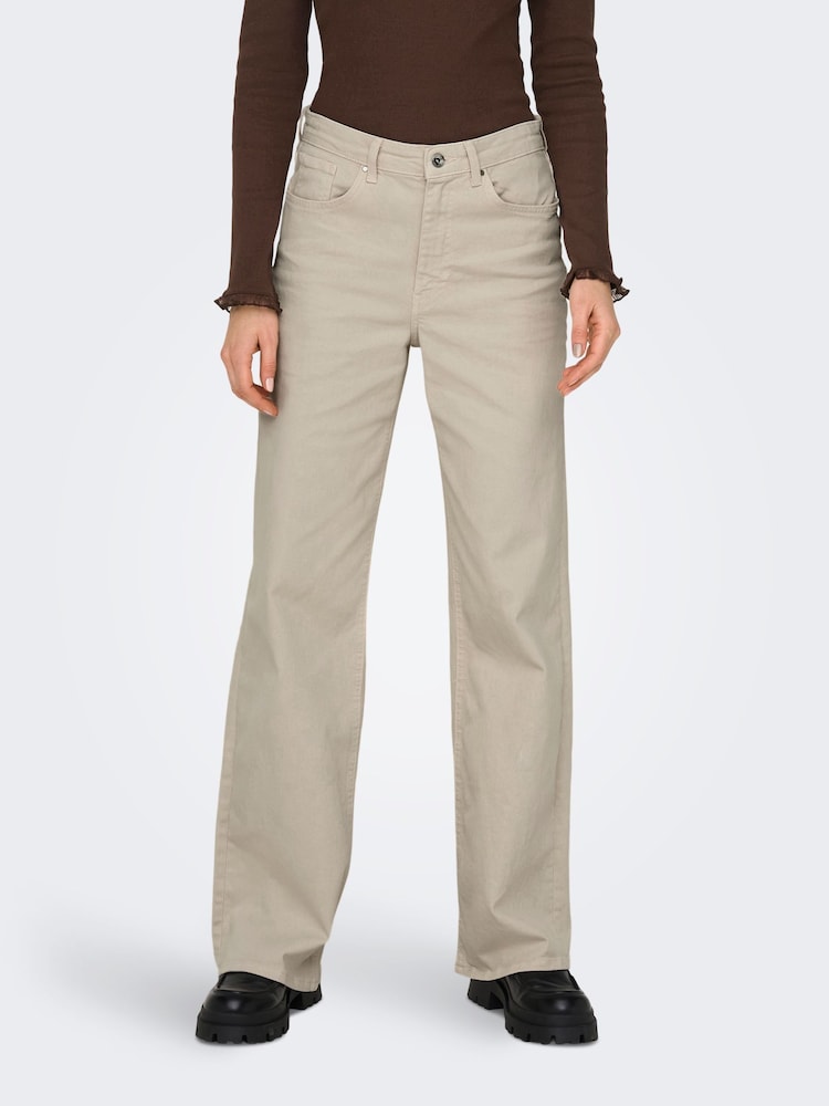 ONLY Cream High Waisted Wide Leg 100% Cotton Jeans - Image 2 of 7