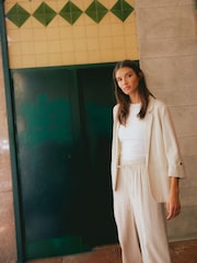 VERO MODA Natural Linen Blend Ruched Sleeve 100% Cotton Blazer - Image 1 of 5