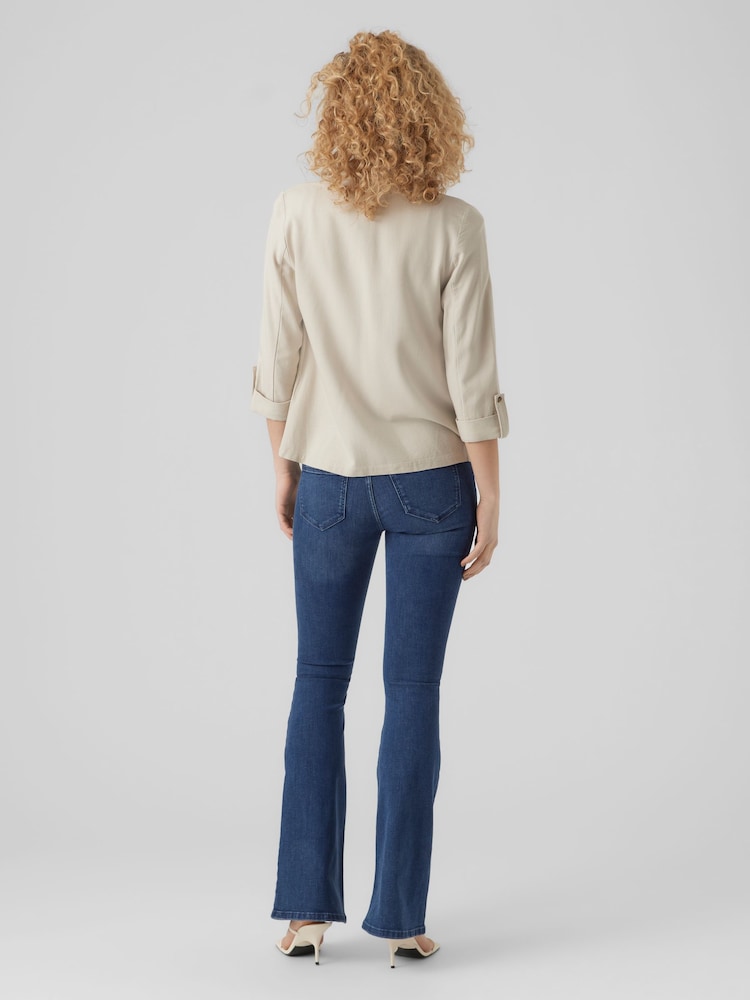 VERO MODA Natural Linen Blend Ruched Sleeve 100% Cotton Blazer - Image 2 of 5 VERO MODA Natural Linen Blend Ruched Sleeve 100% Cotton Blazer - Image 2 of 5