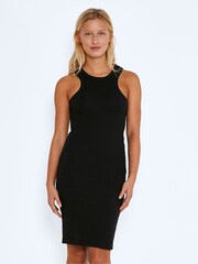 NOISY MAY Black Jersey Racer Neck Ribbed Dress - Image 1 of 5