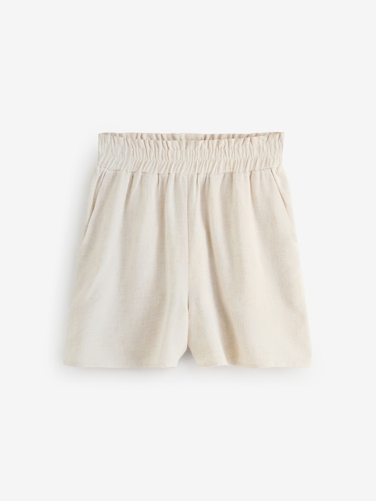 YAS Natural High Waisted Linen 100% Cotton Shorts - Image 1 of 1