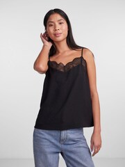 PIECES Black 100% Cotton Lace Trim Vest - Image 1 of 6