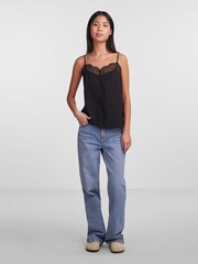 PIECES Black 100% Cotton Lace Trim Vest - Image 2 of 6