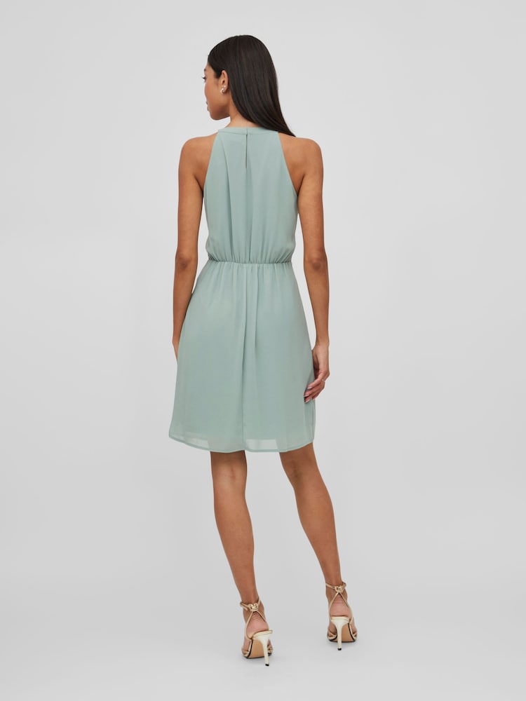 VILA Green Halter Neck Tulle Fit And Flare Dress - Image 2 of 7