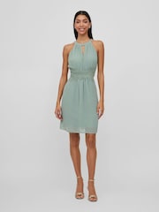 VILA Green Halter Neck Tulle Fit And Flare Dress - Image 3 of 7