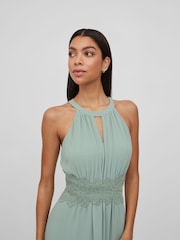 VILA Green Halter Neck Tulle Fit And Flare Dress - Image 5 of 7