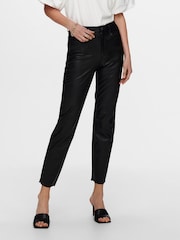 ONLY Black High Waisted Faux Leather Workwear 100% Cotton Trousers - Image 1 of 6