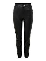 ONLY Black High Waisted Faux Leather Workwear 100% Cotton Trousers - Image 5 of 6