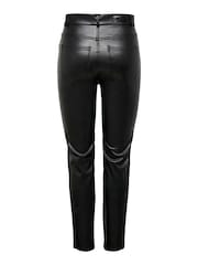 ONLY Black High Waisted Faux Leather Workwear 100% Cotton Trousers - Image 6 of 6