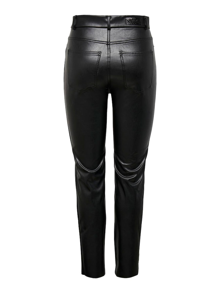 ONLY Black High Waisted Faux Leather Workwear 100% Cotton Trousers - Image 6 of 6