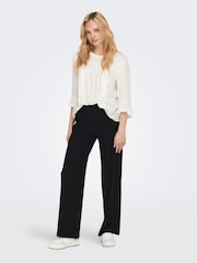 ONLY Black High Waisted Wide Leg 100% Cotton Trousers - Image 1 of 9
