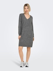 JDY Grey V-Neck Knitted Jumper Dress - Image 2 of 6
