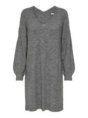 JDY Grey V-Neck Knitted Jumper Dress - Image 6 of 6