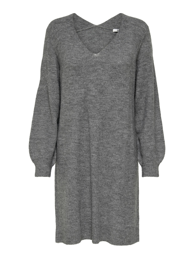 JDY Grey V-Neck Knitted Jumper Dress - Image 6 of 6