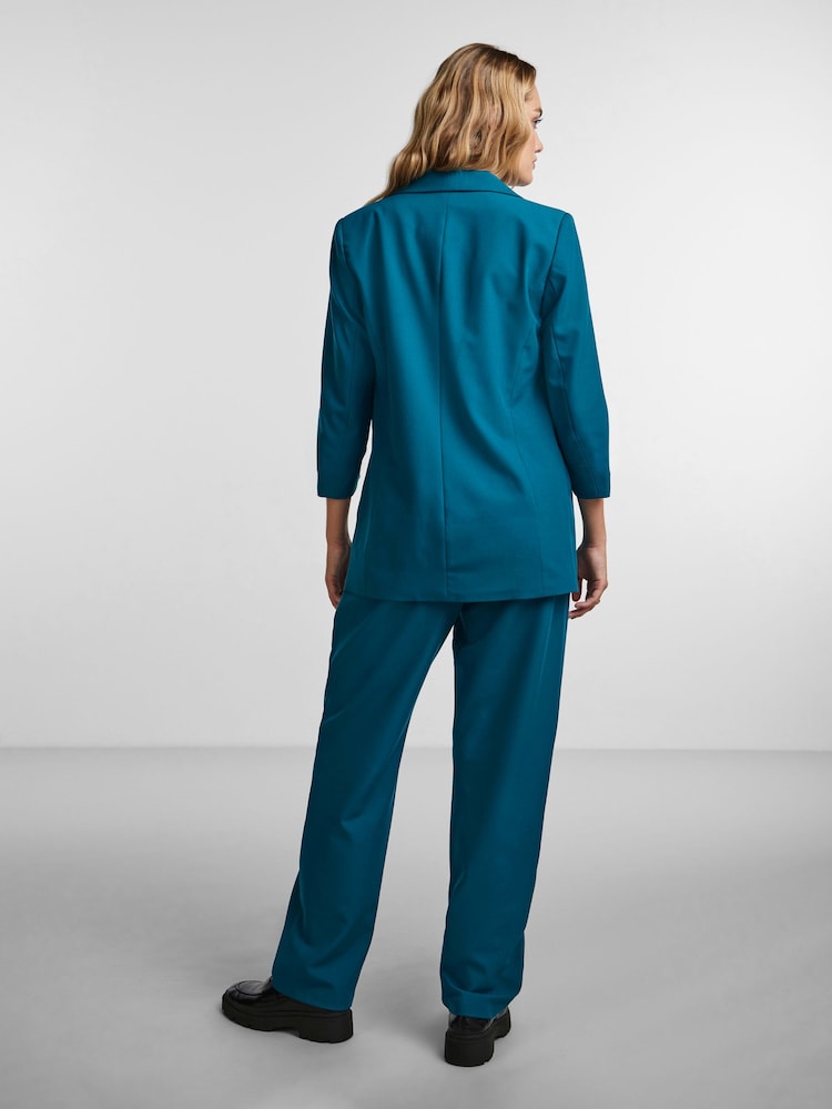 PIECES Blue Ruched Sleeve 100% Cotton Blazer - Image 2 of 6