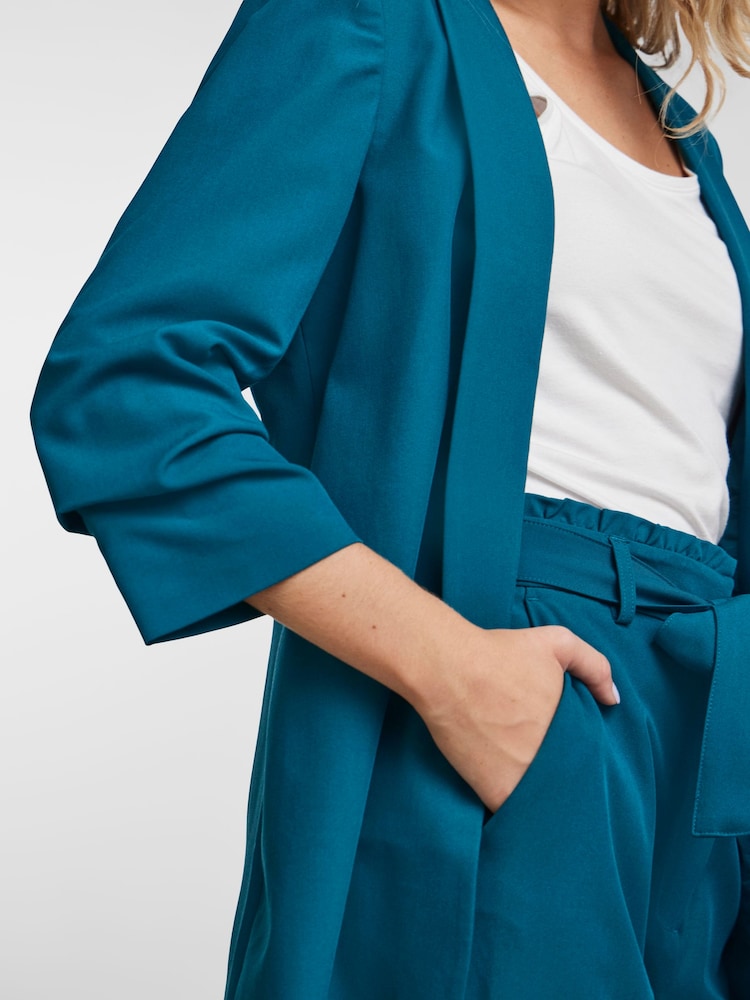 PIECES Blue Ruched Sleeve 100% Cotton Blazer - Image 3 of 6