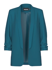 PIECES Blue Ruched Sleeve 100% Cotton Blazer - Image 5 of 6
