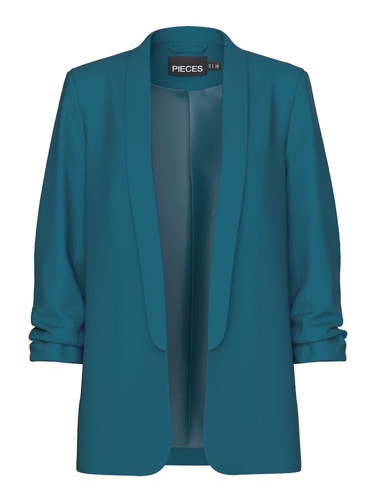 PIECES Blue Ruched Sleeve 100% Cotton Blazer - Image 5 of 6