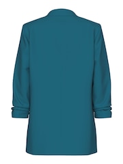 PIECES Blue Ruched Sleeve 100% Cotton Blazer - Image 6 of 6