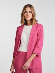 PIECES Pink Ruched Sleeve 100% Cotton Blazer - Image 1 of 1