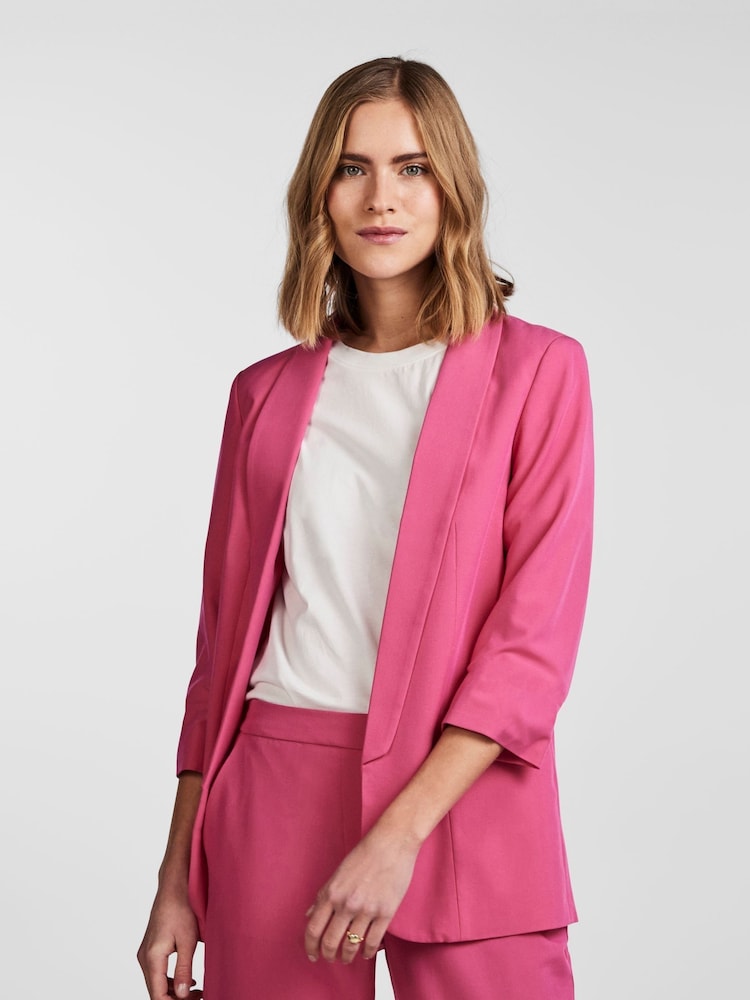 PIECES Pink Ruched Sleeve 100% Cotton Blazer - Image 1 of 1