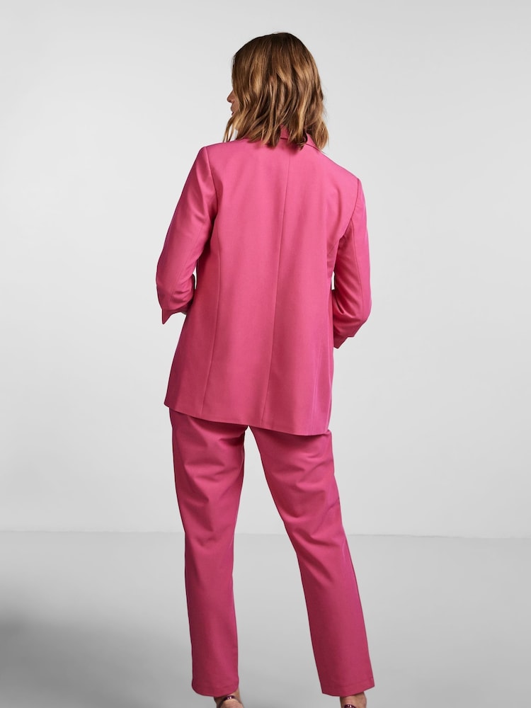 PIECES Pink Ruched Sleeve 100% Cotton Blazer - Image 3 of 5