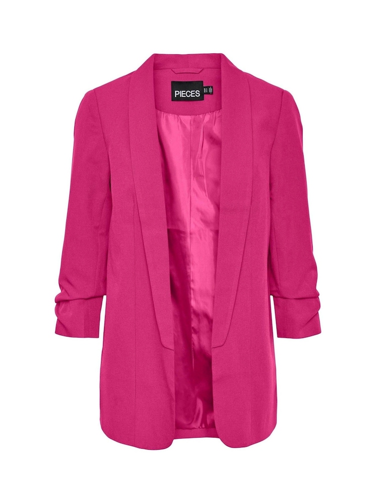 PIECES Pink Ruched Sleeve 100% Cotton Blazer - Image 5 of 5